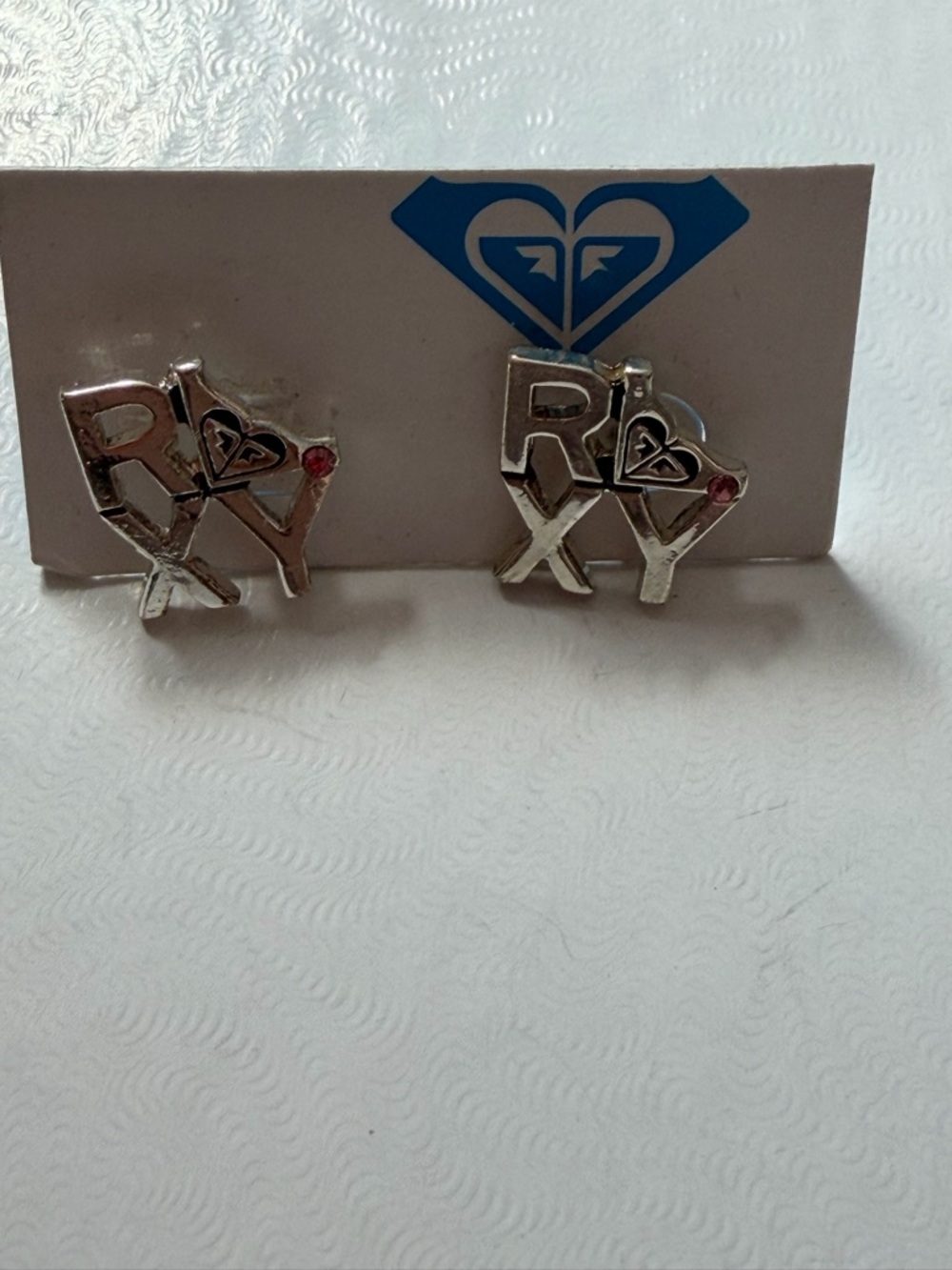 Roxy Silver Letter Stud Earrings with Pink Gem Accents - Picture 6 of 6